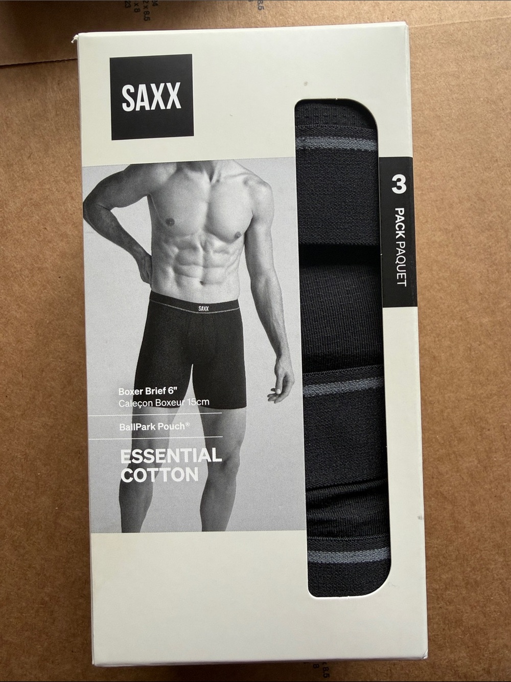 Saxx Essential Cotton Boxer Briefs — Black (3-Pack)